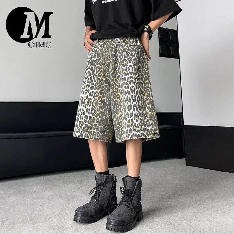 [OIMG] Leopard Print Design Personality Trendy Seven-point Pants 2024 Korean Original New Men Fashion Street Shorts