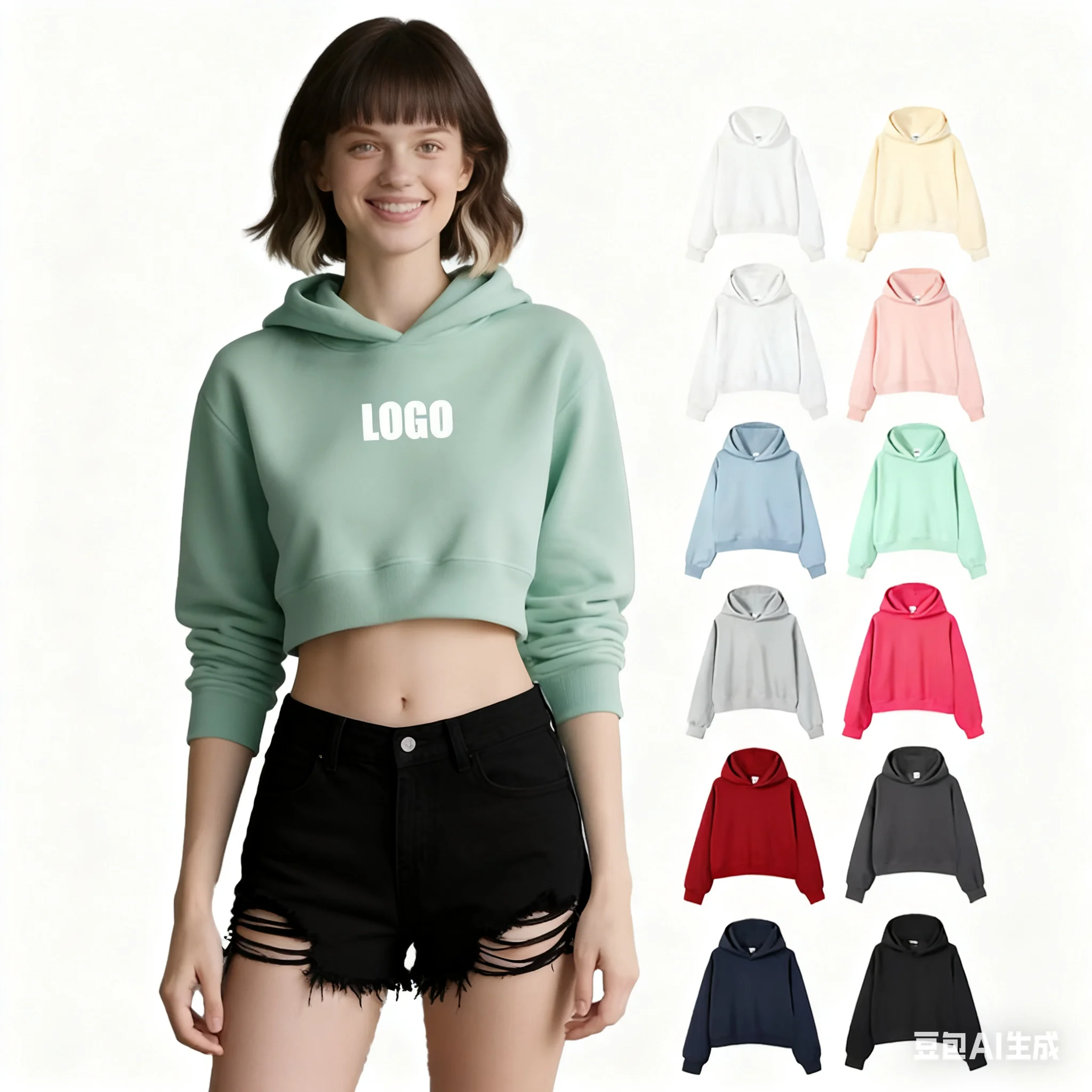 Customized LOGO women's autumn and winter 350G short hooded sweater casual sports running top