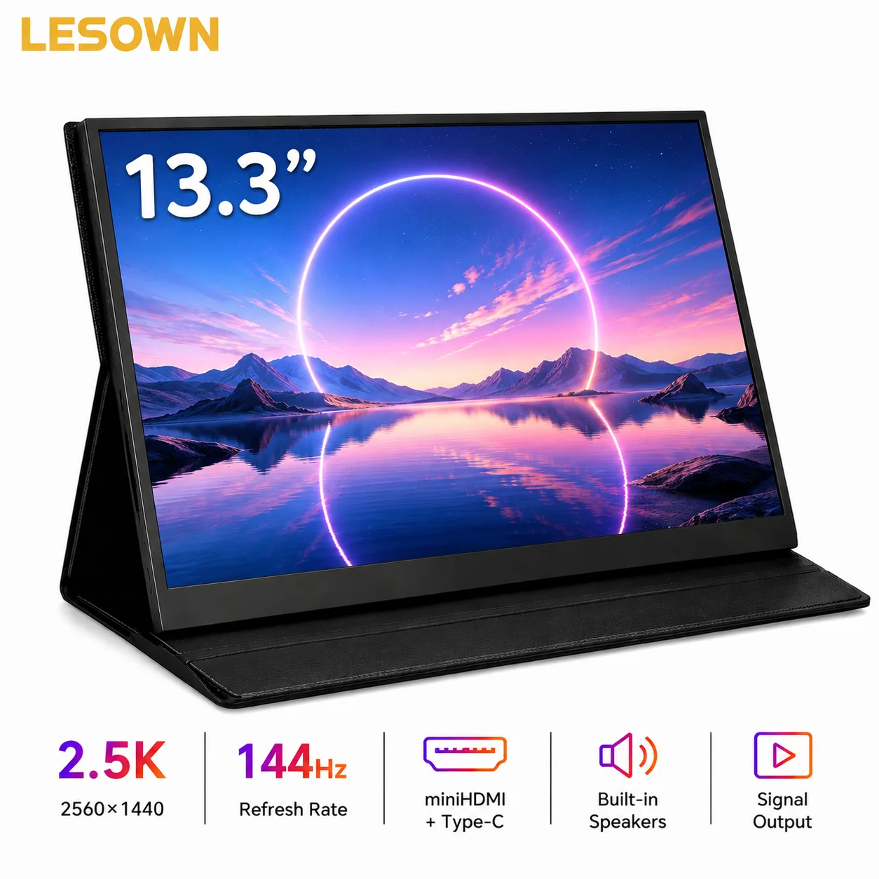 LESOWN 13.3 Inch 144Hz Gaming Monitor 2.5K QHD 2560x1440 Portable Display Type C Mini HDTV VESA Second Screen for Laptop PC