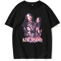 Black and Pink Jisoo Picture Printing Comfortable and Breathable Summer Fashion Casual T-shirt  Kpop Star Printed T-shirt