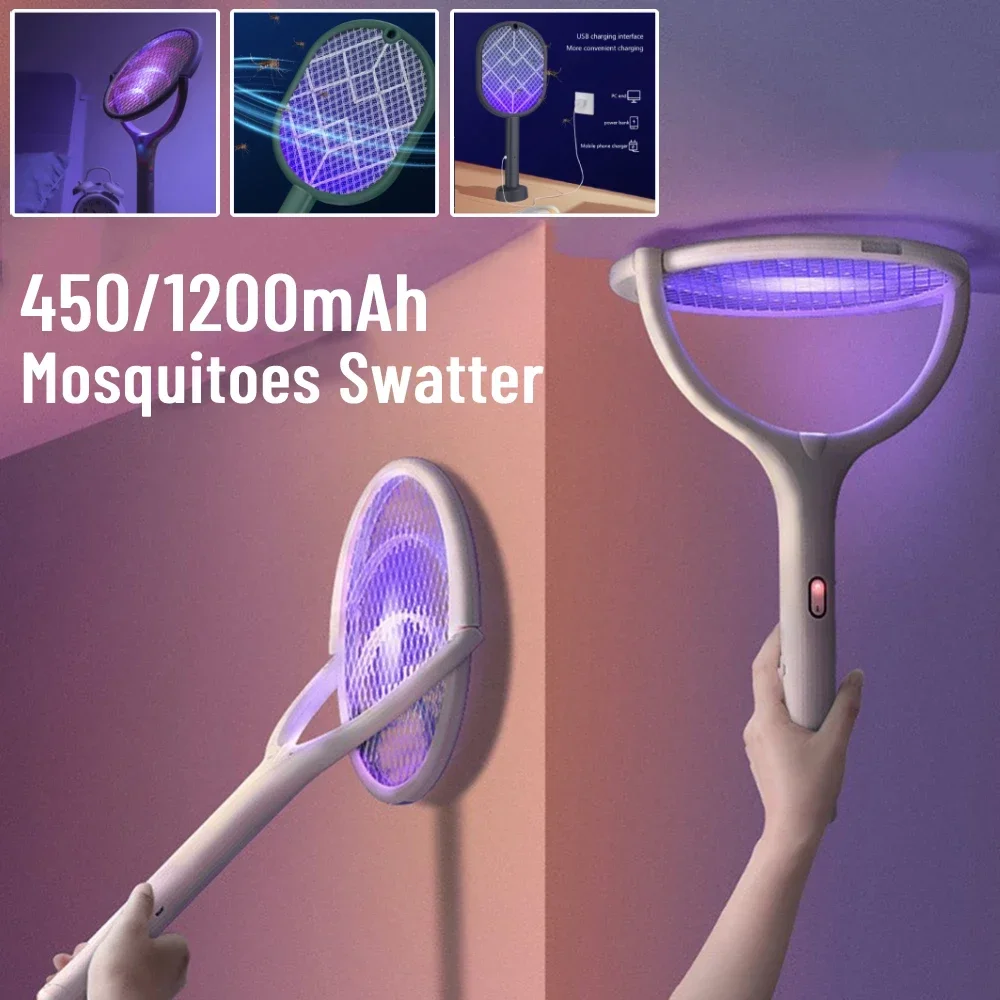 플라이 스와터 트랩 모기 라켓 곤충 킬러, USB 충전 보호망, 가정용 여름 수면 용품, 2 인 1 