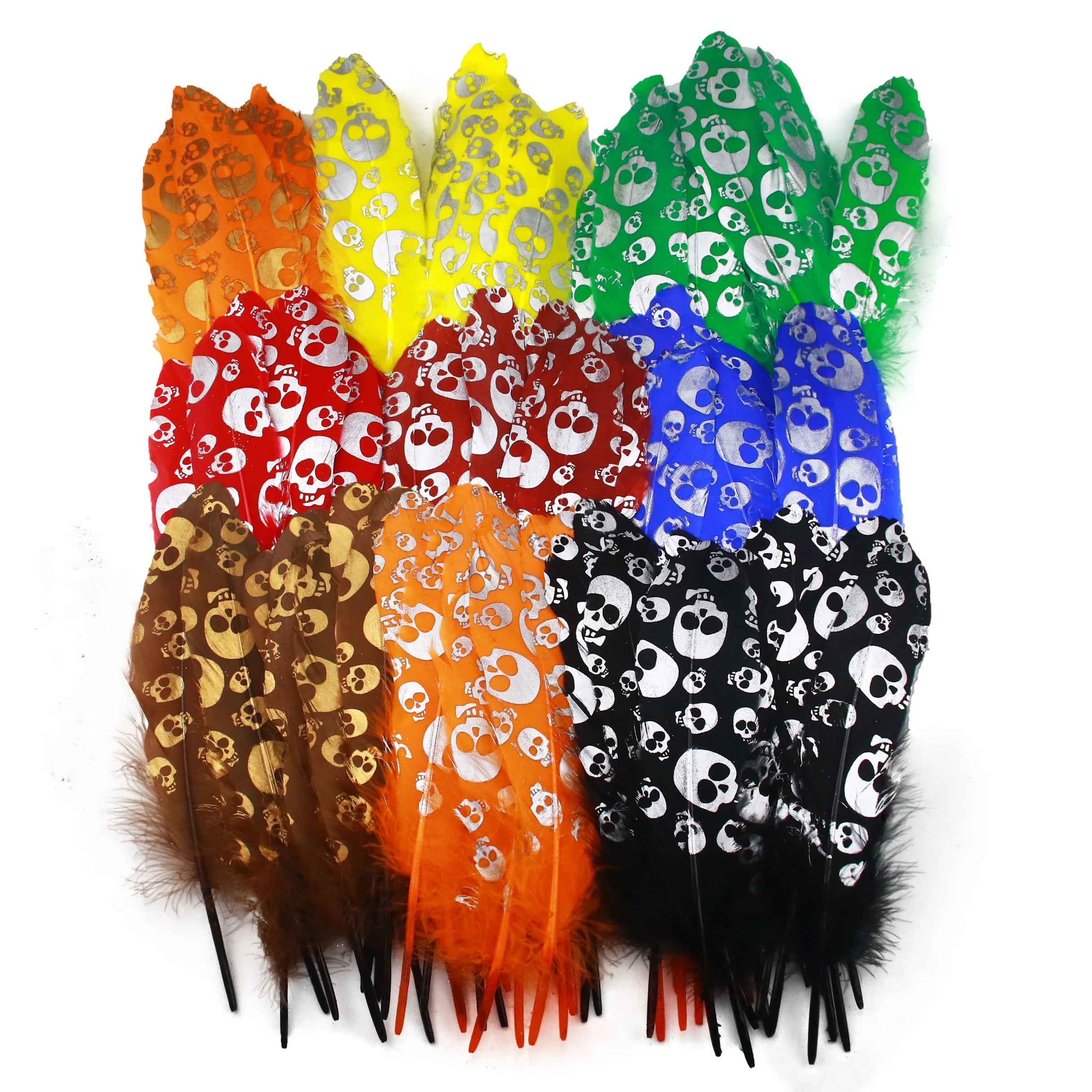 10 Color Dipped Gold Silver Powder Skull Pattern Goose Feathers 13-18cm /5-7in For Diy Props Decor Headress