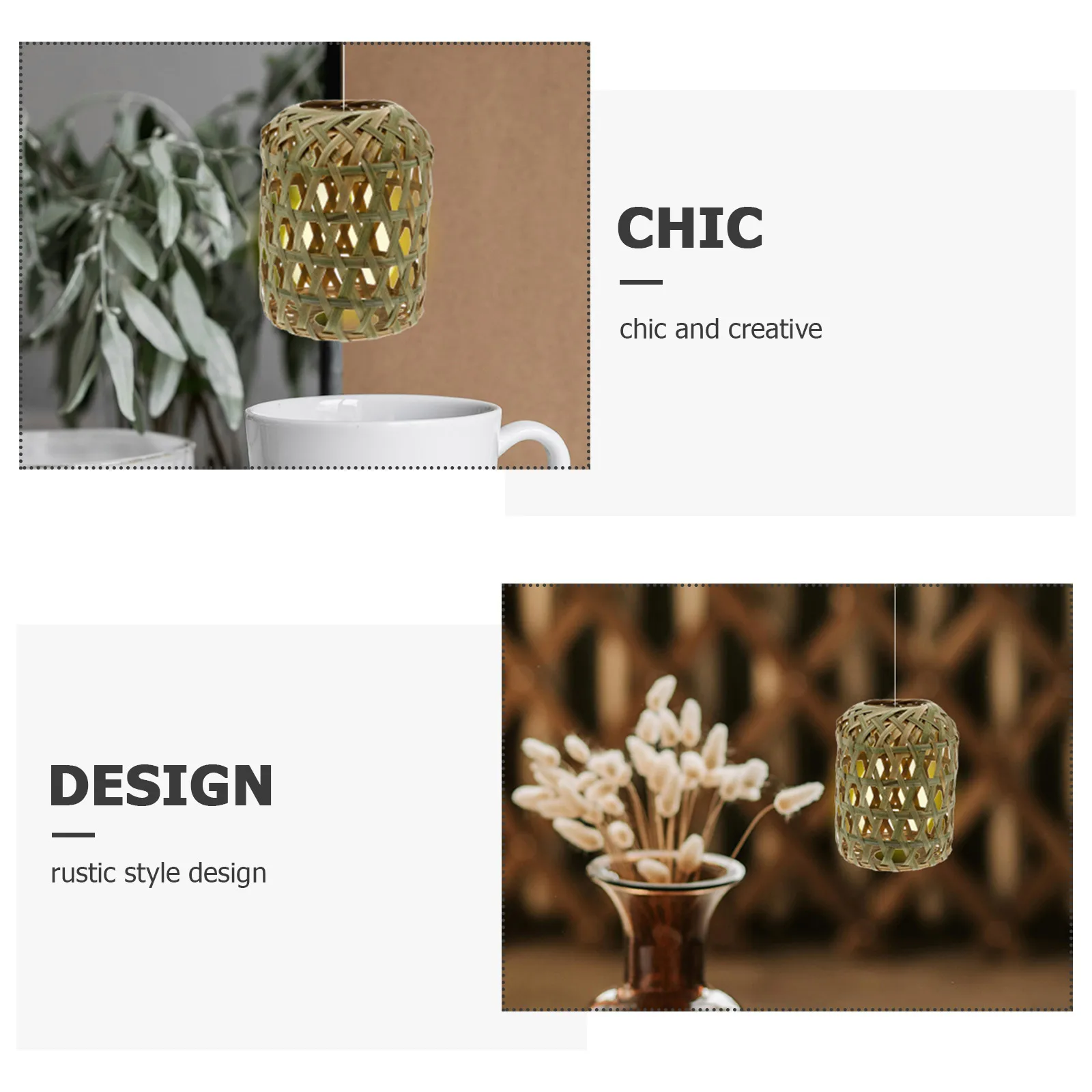 

Rustic Style Bamboo Woven Lamp Shade Pendant Light Cover Vintage Hanging Shades Tea Room Chandelier Soft Light Home Coffee Shop