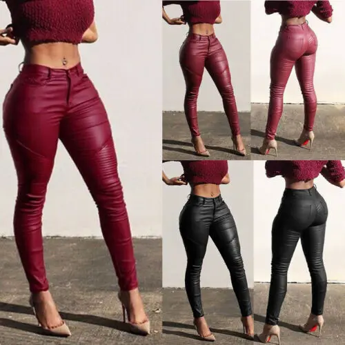 

High Waist Skinny Pants PU Leather Leggings Joggings Trousers Clubwear Women