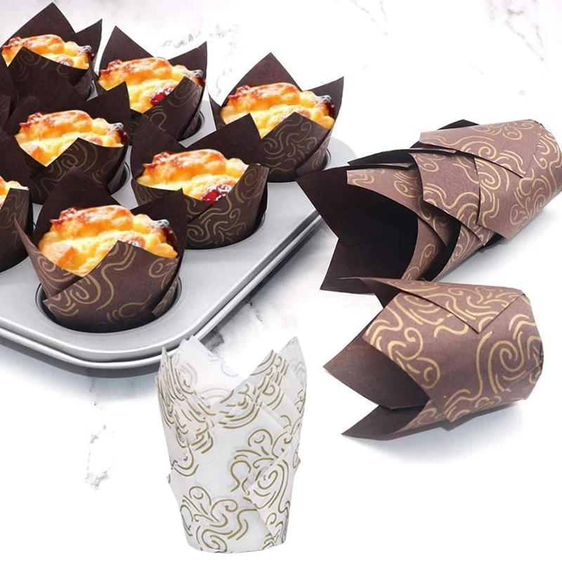 50pcs Tulip Style Cupcake Liner Baking Cup Tulip Muffin Cupcake Paper Cup Oilproof Cake Wrapper Bakeware Pastry Tools