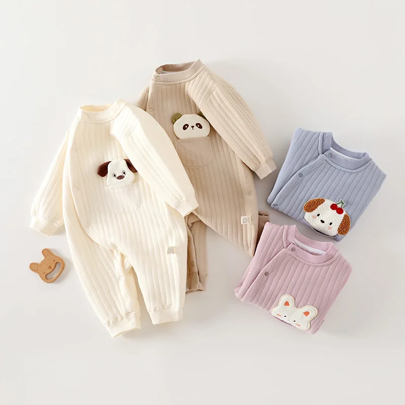 Baby Padded Onesie Autumn and Winter Pure Cotton Class A, Baby Boneless Warm Romper Newborn Home Climbing Clothes