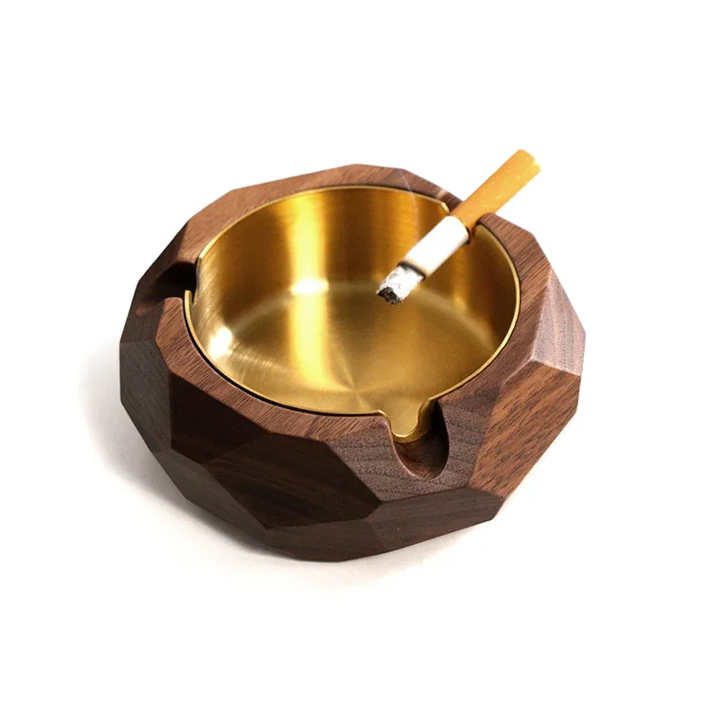 

Mechanical Aesthetics Walnut Ashtray with 3 Smoke Ducts Cut Stainless Steel Design for Home and Office Creative Gift for Smokers