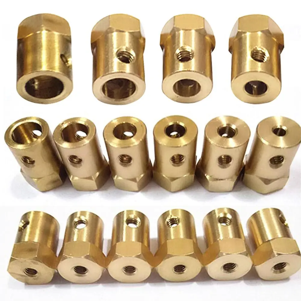 3/4/5/6/7/8mm Car Tire Connector Model Car Parts Motor Transmission Connector Coupling Hexagonal Brass Shaft Wheels Tires Shaft