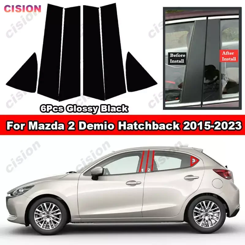 Glossy Black Car Door Center Middle B C Pillar Post Cover Mirror Effect Trim Window Column Sticker For Mazda 2 Demio Yaris R iA