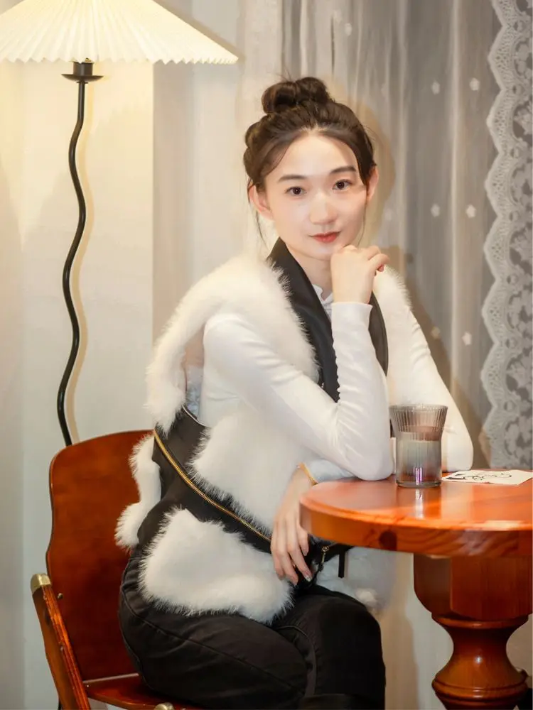 

Новинка 2023 года, женский короткий жилет в стиле пэчворк, куртка из искусственного меха, жилет без рукавов, повседневный и универсальный жилет на осень и зиму XT1763