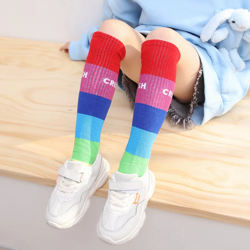 Spring Autumn Girls Cotton Ankle Short Lovely Socks Rainbow Multicolor Kids Children Knee High Legwarmers Infant Baby Freeship