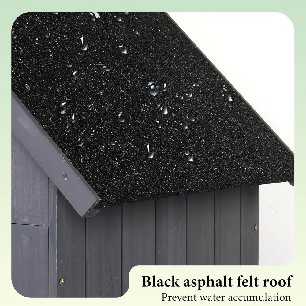 سقيفة تخزين خشبية خارجية من VINGLI: خزانة أدوات الحديقة مع مزلاج أمان ومنظم تخزين الفناء باللون الرمادي الداكن #5