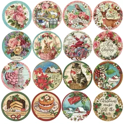 90Pcs Christmas Round Stickers Vintage Santa Snowan Sticker For Merry Xmas Party Decoration Kids DIY Gifts Wrapping Supplies