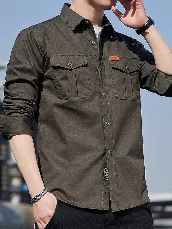 Retro Japanese Style Long Sleeve Workwear Shirt Men's Outerwear Casual Top New 2026 Worn Resistant Men's Shirt Spring Autumn