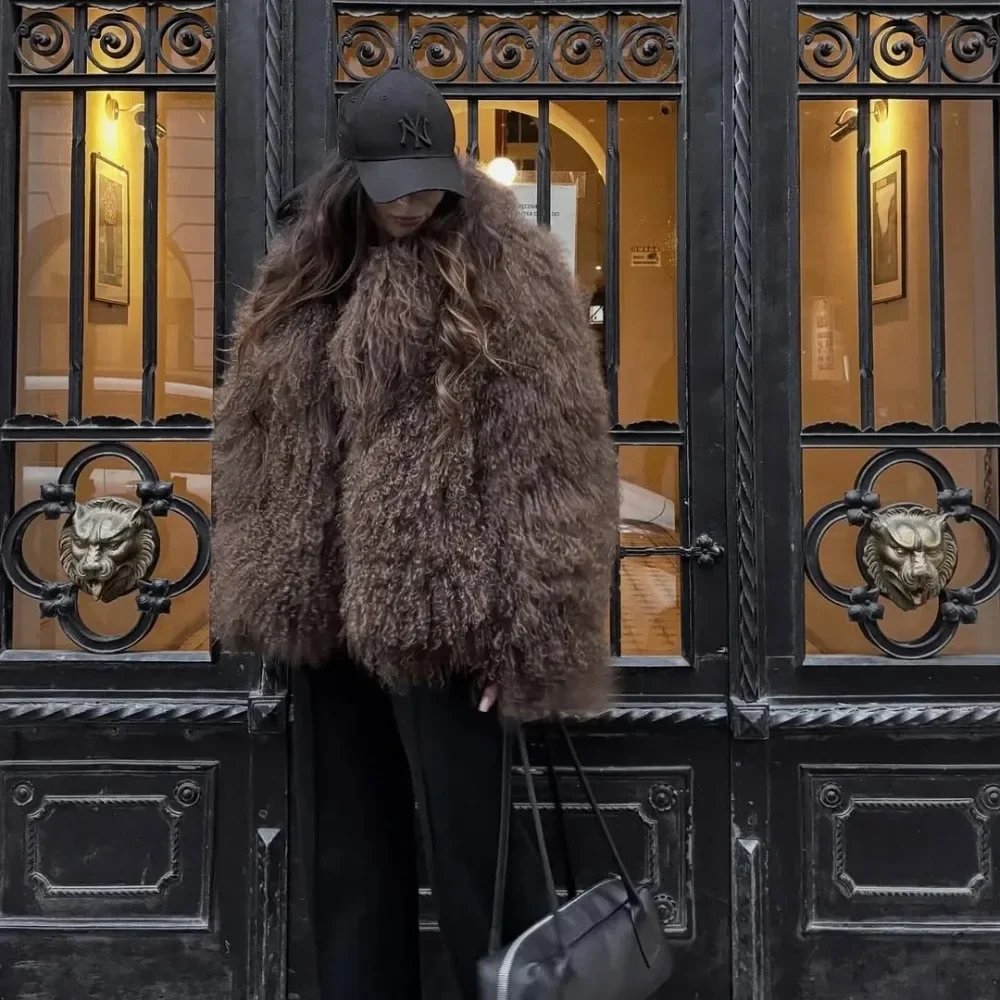 

Real Mongolia Sheep Fur Coat Warm Female Luxury Natural Fur Jacket 2025 New Fashion Thick Clothes Lady Antumn Winter Coat Women