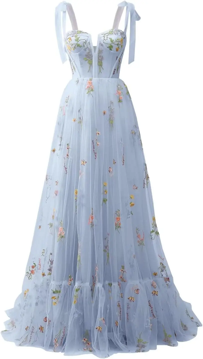 

Длинное тюлевое платье для выпускного вечера с цветочной вышивкой для подростков, 2026, вечернее платье с цветочным принтом, торжественное платье, женское элегантное платье