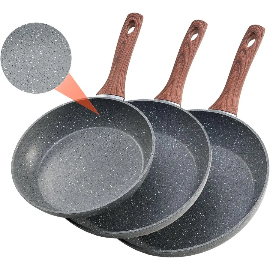 

Frying Pan Skillet Set with Nonstick Granite Surface for Cooking Eggs and Omelets 3Piece HeavyDuty Nonstick Skillets in 9.5 11