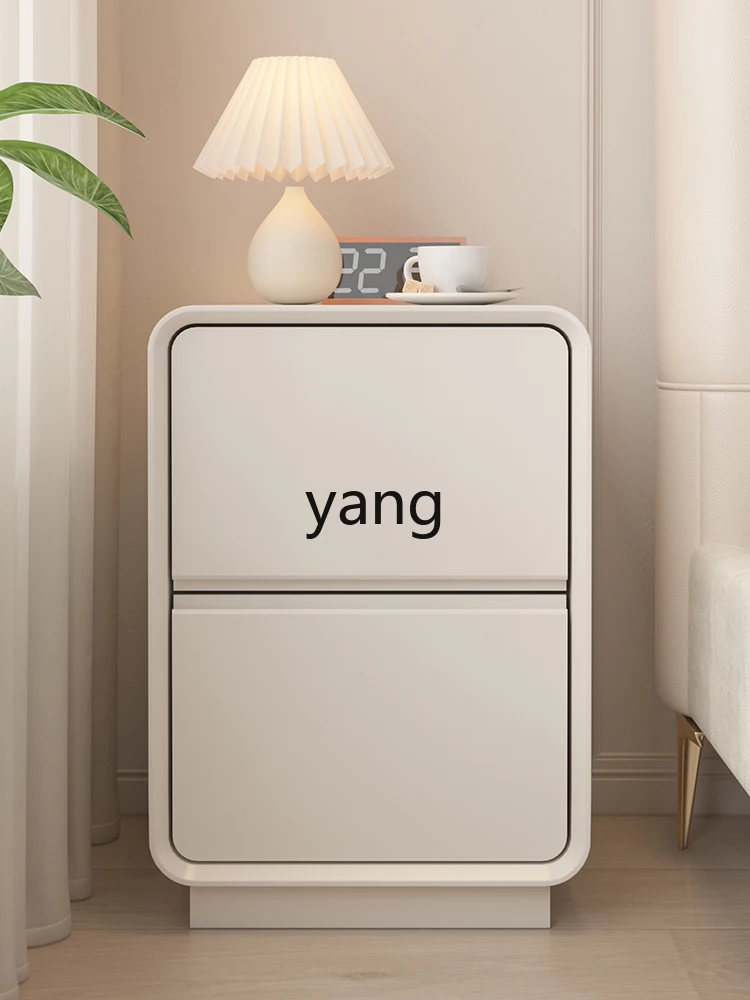 LTT cream wind solid wood bedside table small apartment bedroom narrow bedside floor storage locker
