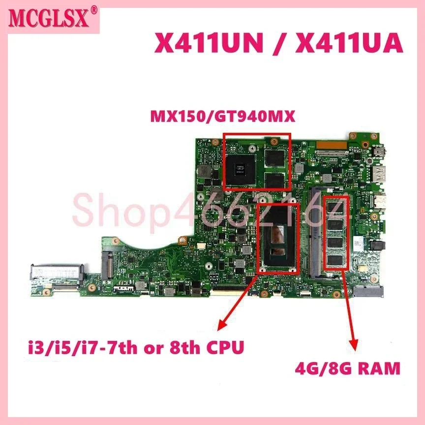 X411UN Mainboard For Asus S4000V X411UQ S4200V X411UF K411UN A411UF K411UQ X411UA / UAS X411UV F411UF A411UN Laptop Motherboard