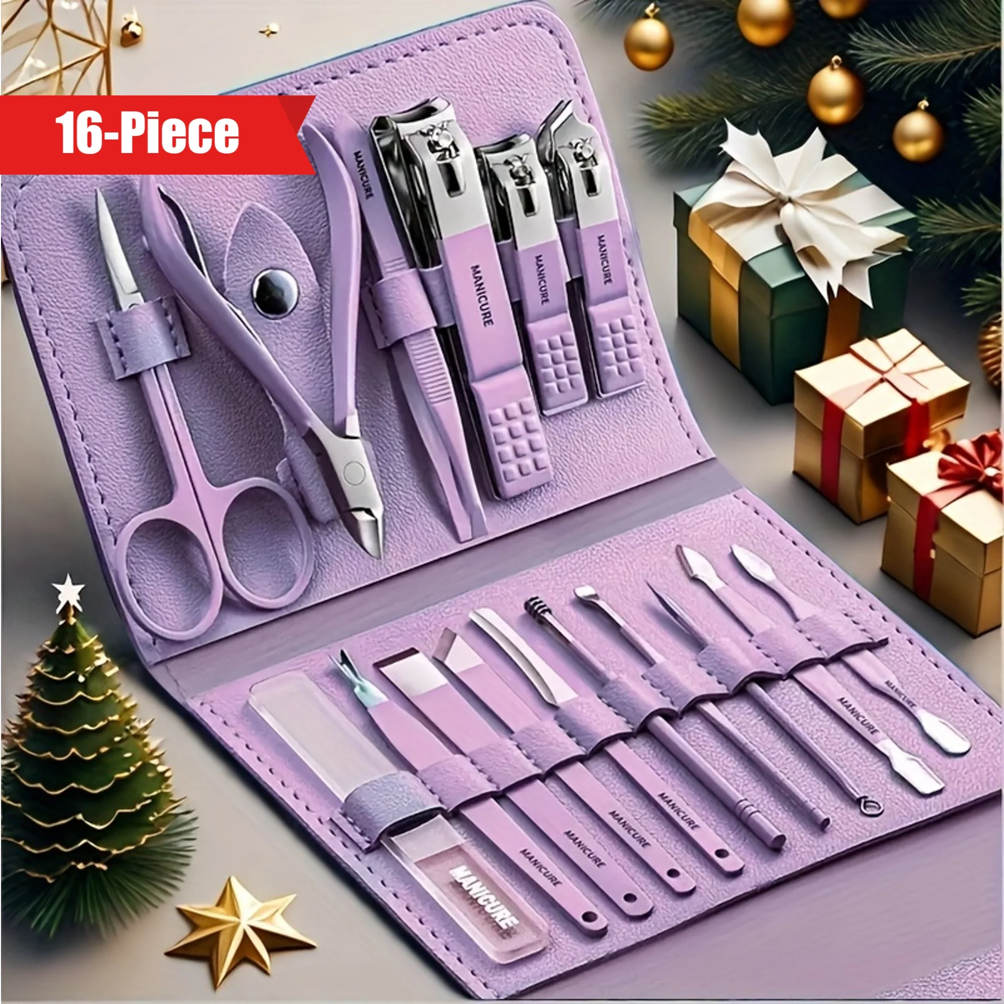 16-Piece Premium Stainless Steel Manicure & Pedicure Kit - Modern Style Nail Clipper Set with Straight Edge