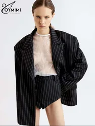 Oymimi-Blazer à manches longues et short taille haute pour femme, tenue élégante, imprimé noir, bouton unique, mode féminine, ensemble 2 pièces