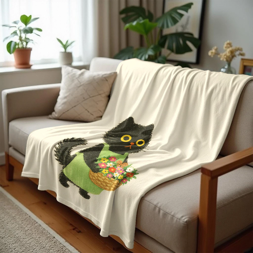 Cat Bouquet Lightweight Microfiber Soft Christmas Fleece Blanket Warm Cozy Throw for Bed Sofa Office Travel All Season