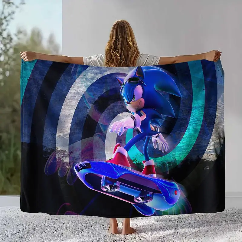Cartoon S-Sonic Rings K-Knuckles Game Flannel Throw Blanket,Cozy Warm Blanket for Bed,Sofa,Living Room,Picnic,Camping,Home Decor