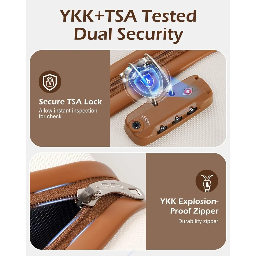 مجموعة أمتعة طويلة مكونة من 6 قطع مع غطاء صلب ABS + PC وعجلات دوارة وقفل TSA بسحاب YKK (أبيض-بني، 6