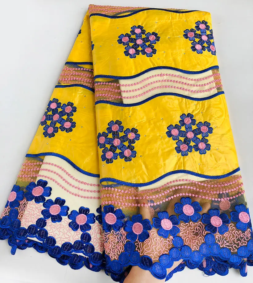 Genuine Wax embroidery African french lace tulle fabric Nigerian sewing cloth with guipure lace edge High quality 5 yards