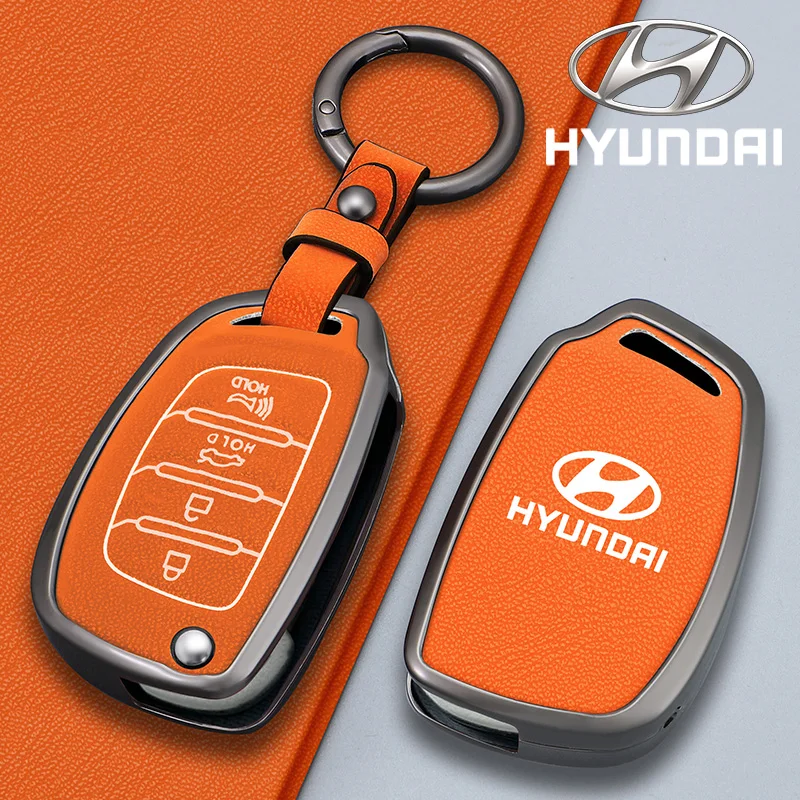 Capa de couro para chave de carro, para hyundai hb20, para santa fe ix35 ix45, acento i40, solaris, protetor, acessórios de carro, interior