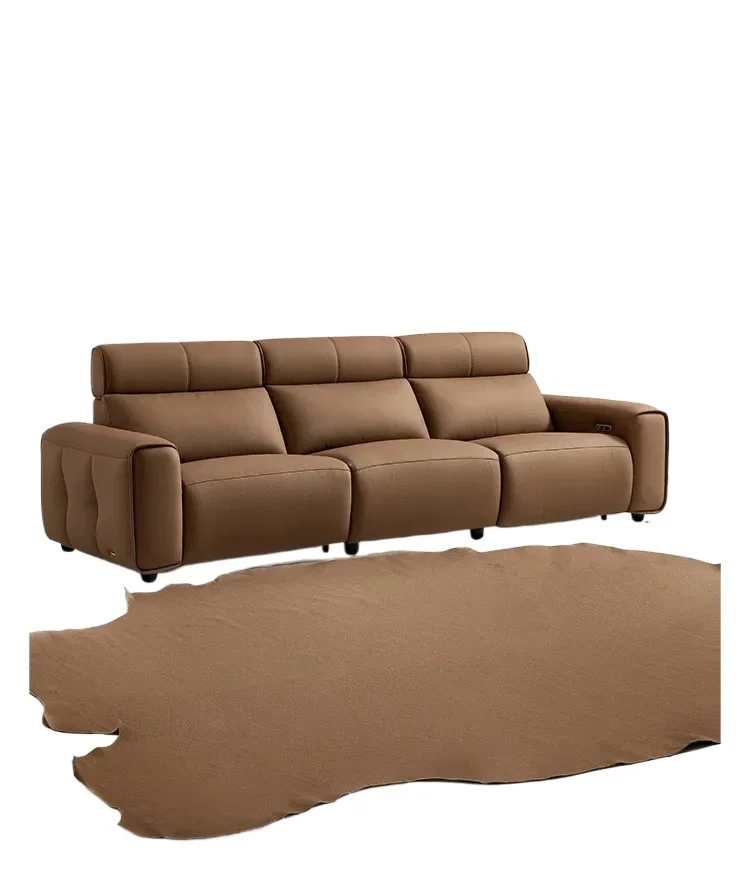 LMM 1leather sofa living room first layer cowhide brown sofa small apartment