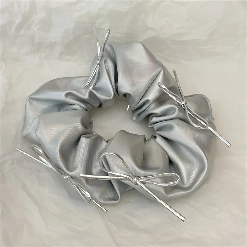 Metal Bow Scrunchies para Mulheres, Laço de Cabelo Cor Prata, Elástico Simples Doce, Acessórios de Cabelo, Corda de Cabelo, Headwear Retro, Y2k