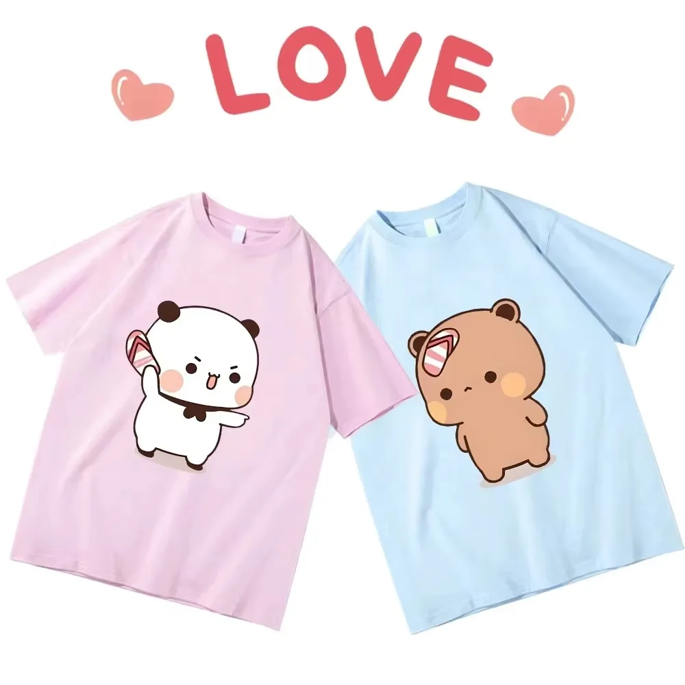 Couple Bubu Is Throwing Flip-flops At Dudu T-shirt Funny Valentines Day Clothes Cute Panda Bear Bubu Dudu Tops Y2k T shirts