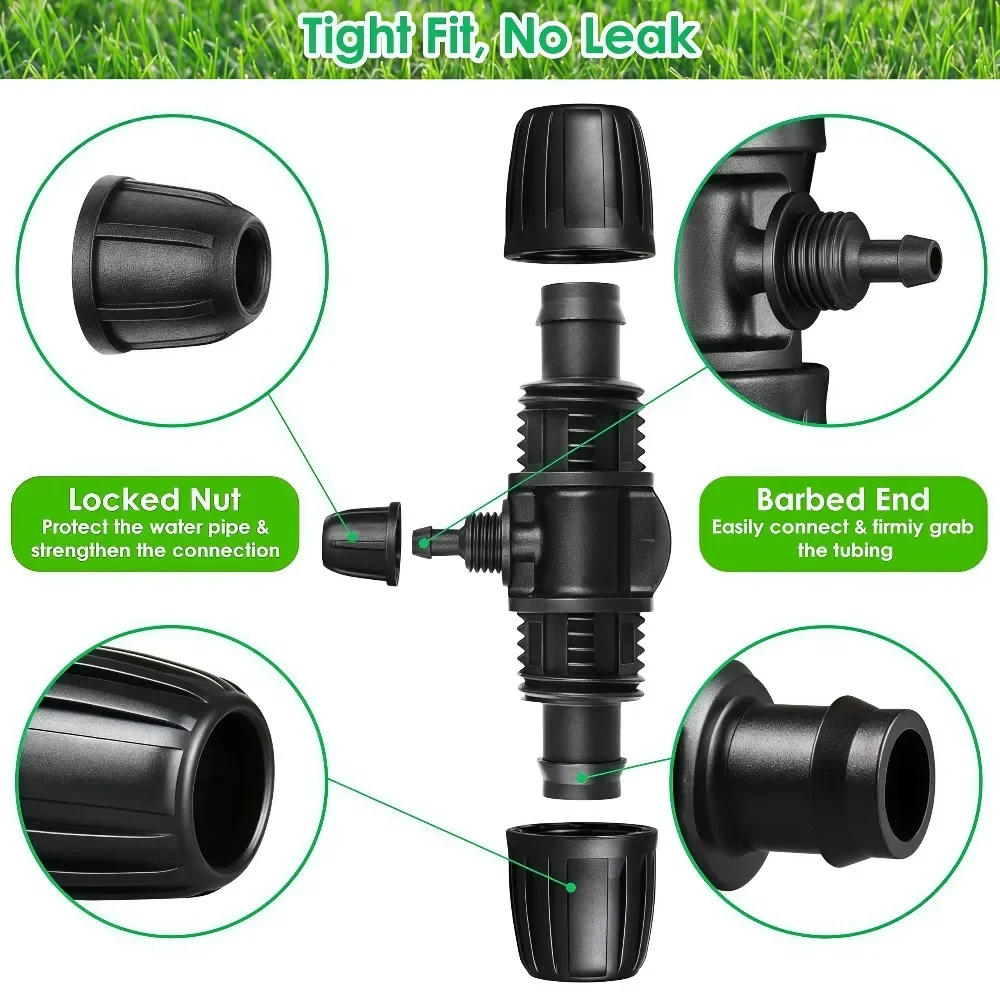 10pcs 3/8 To 1/4 Inch Garden Hose Connector Barbed Lock Tee Straight Elbow End Plugs Pipe Adapter Irrigator Fitting For Outdoor