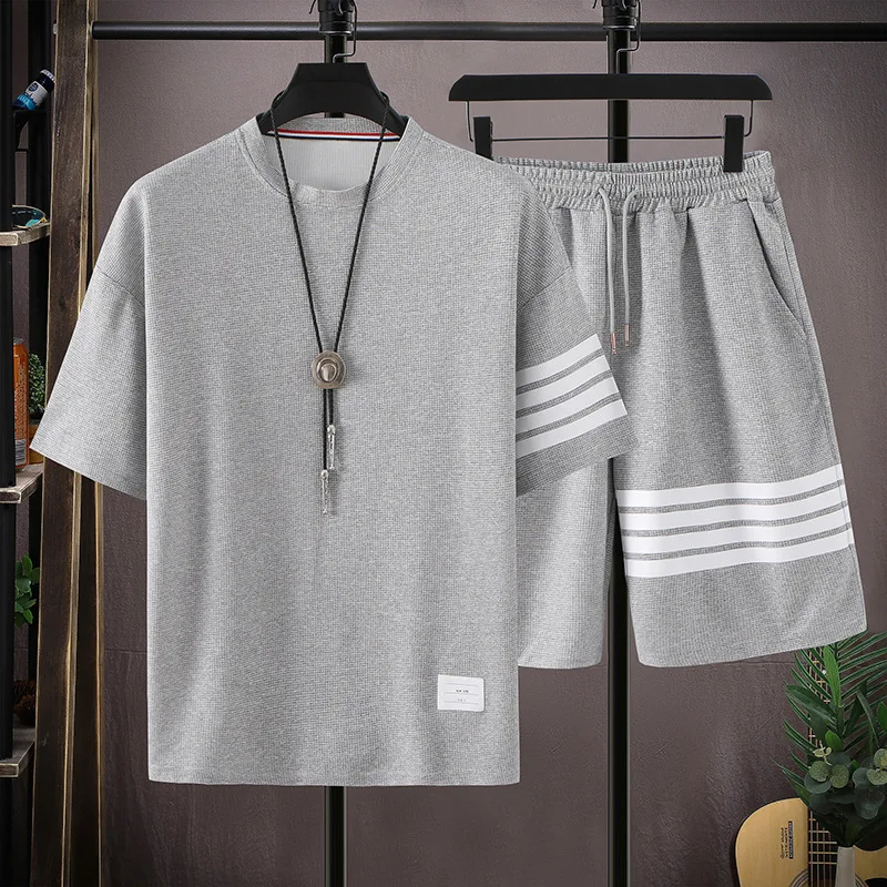 

Fashion 2 Piece Set Running Men's Sports Suit Fitness Breathable Short Sleeve Comfortable Elastic Waist Shorts Workout Set
