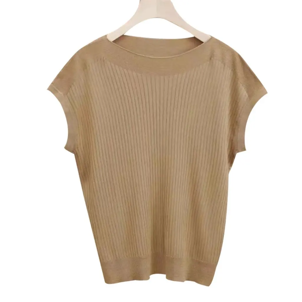 

Women's Western Style Ice Silk Sweater Loose Summer New Gray Off-Neck Short Sleeve T-Shirt Fashion Small Shirt Top