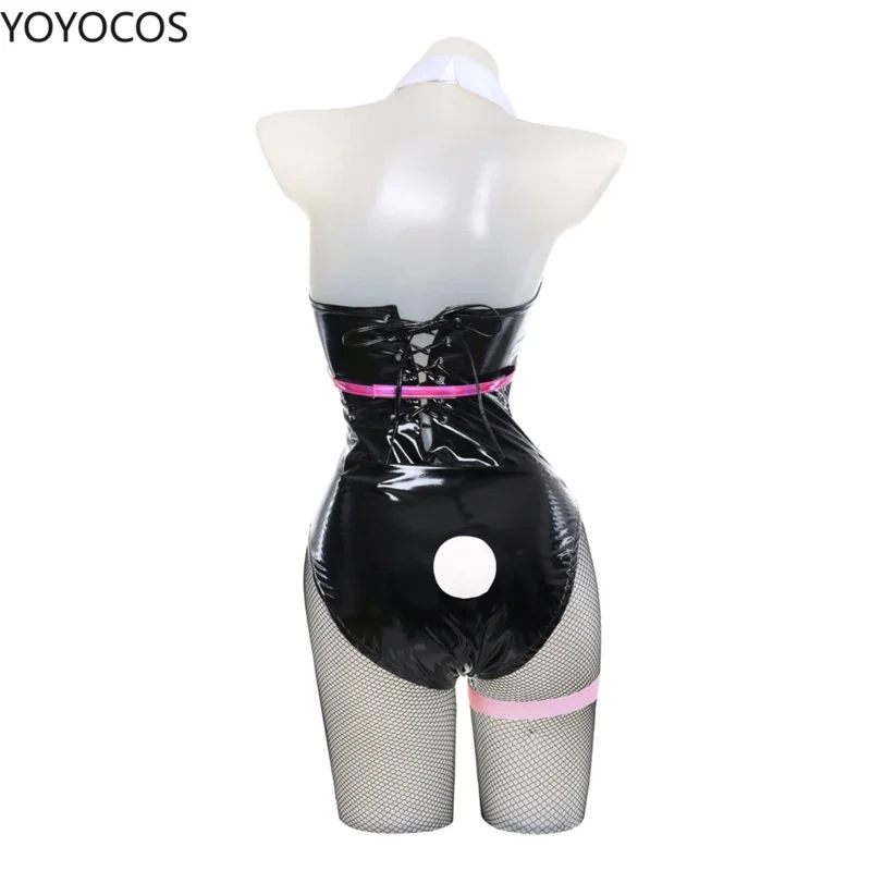 Qq38YOYOCOS Coelhinho de couro envernizado preto sexy fofo fantasia de Halloween cosplay roupas arcos menina