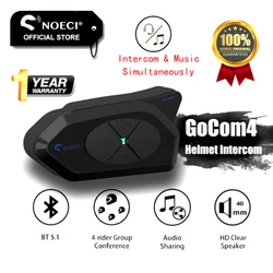 NOECI GOCOM4 Motorcycle Intercom Helmet Bluetooth Headset BT5.1 Communicator For 4 Riders Talking At The Same Time IP65 FM radio