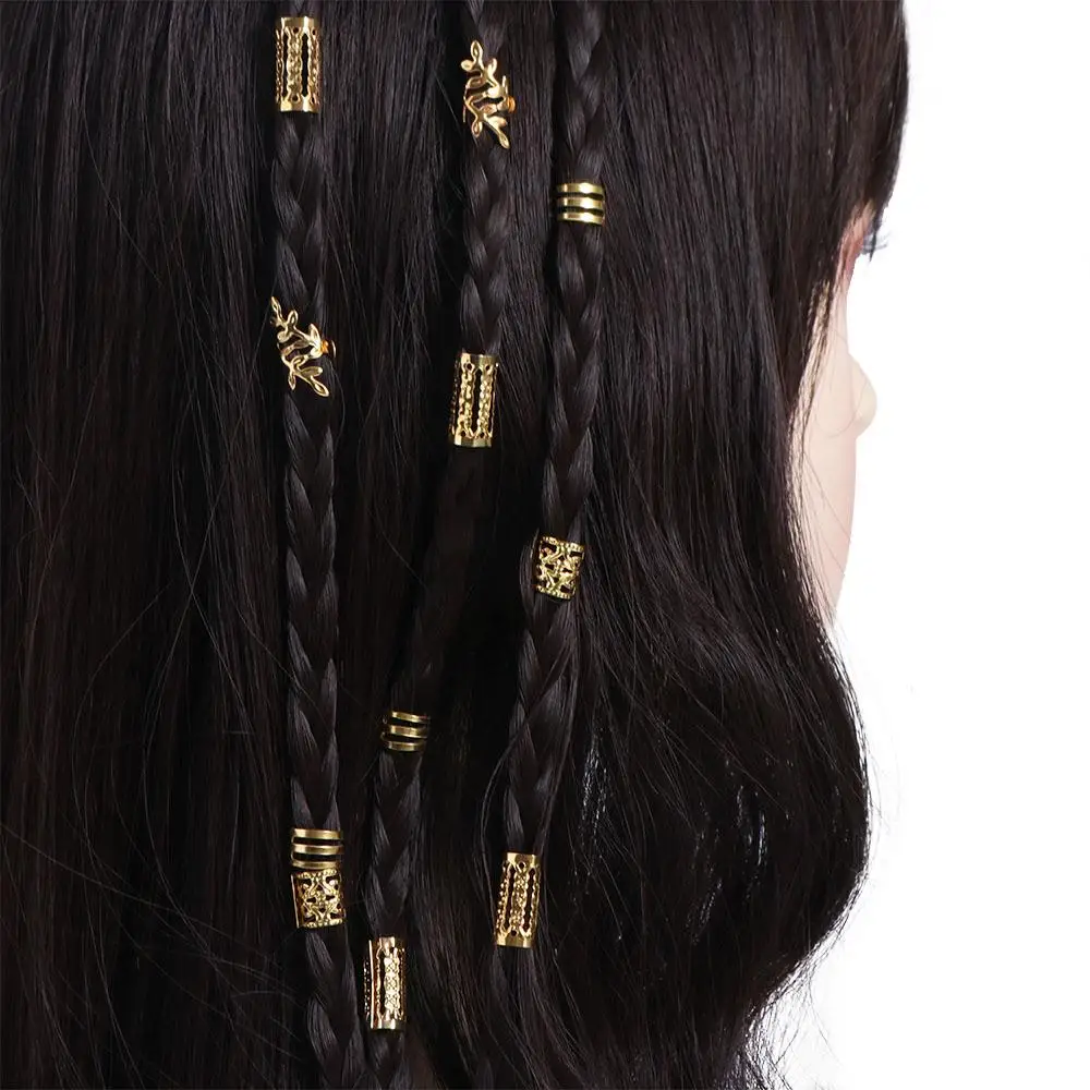 

40PCS Metal Cuff Clips Mixed Hair Rings Set Hair Braiding Gold and Silver Dreadlocks Beads DIY Charm Hair Braid Tubes Women