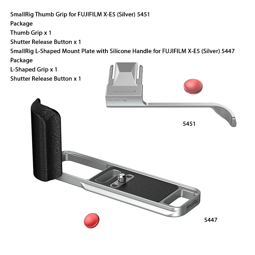 SmallRig X-E5 duimgreep voor FUJIFILM X-E5, zilver/zwart met ontspanknop Siliconen pads Verbeter de grip Verbeter de veiligheid