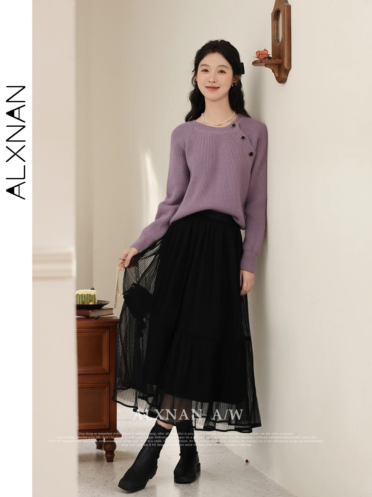 ALXNAN Tulle Tiered Skirts for Women 2024 Summer A-line Midi Pleated New Solid Elegant Versatile Beautiful Mesh Skirt LXN31895