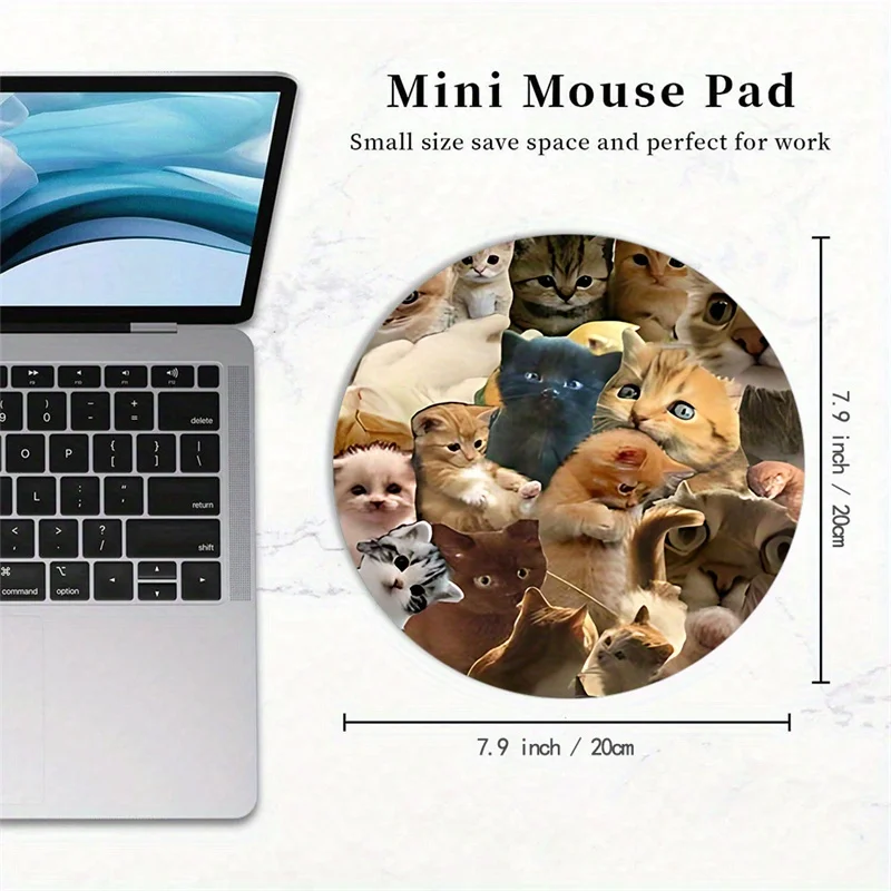 The cat-themed round mouse pad with anti-slip rubber is easy to clean and suitable for office and home computer accessories
