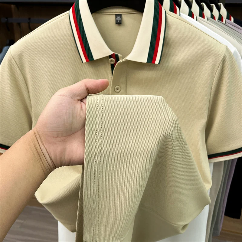 High-End Seide Baumwolle Kurzarm Herren POLO Shirt Sommer Mode Marke Boutique Bienen Stickerei Freizeit Business Flip-up T-Shirt – Detail 35