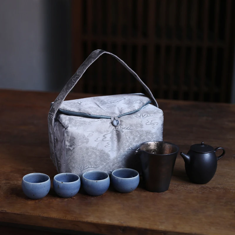 

Thiened Portable Travel Tea Set Storage Bag Chinese Sle Handheld One Pot Six Cups Sea Six Cups Tea Ceremony Bag