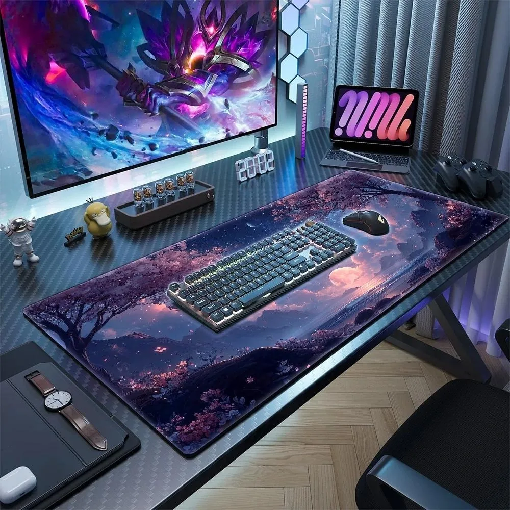 Dreamy Cherry Blossom Moonlight Mountain Sea Mouse Pad - Durable and Long-lasting Office and Gaming Computer Desk Pad Home Desk