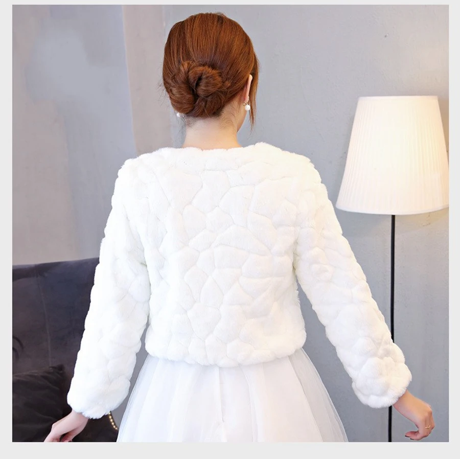 Faux Fur Party Shawl Winter Warm Bridal Jacket Standard Size Long sleeve Jacket Wedding Bridal Wrap Party Cape