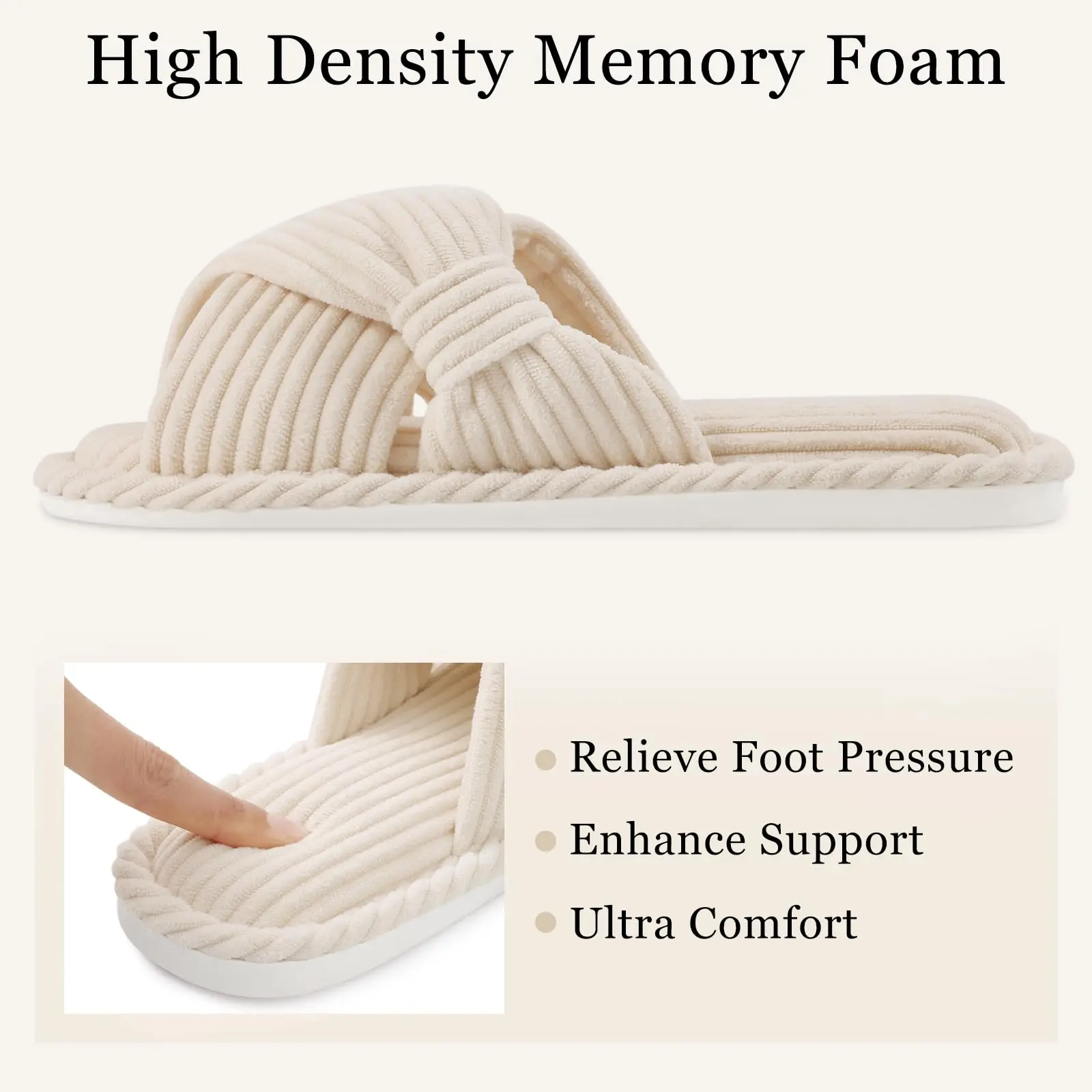 Goosecret Flat Slippers Bedroom Slides Memory Foam Warm Slippers For Women Fashion Casual Soft Home Shoes Open Toe Corduroy