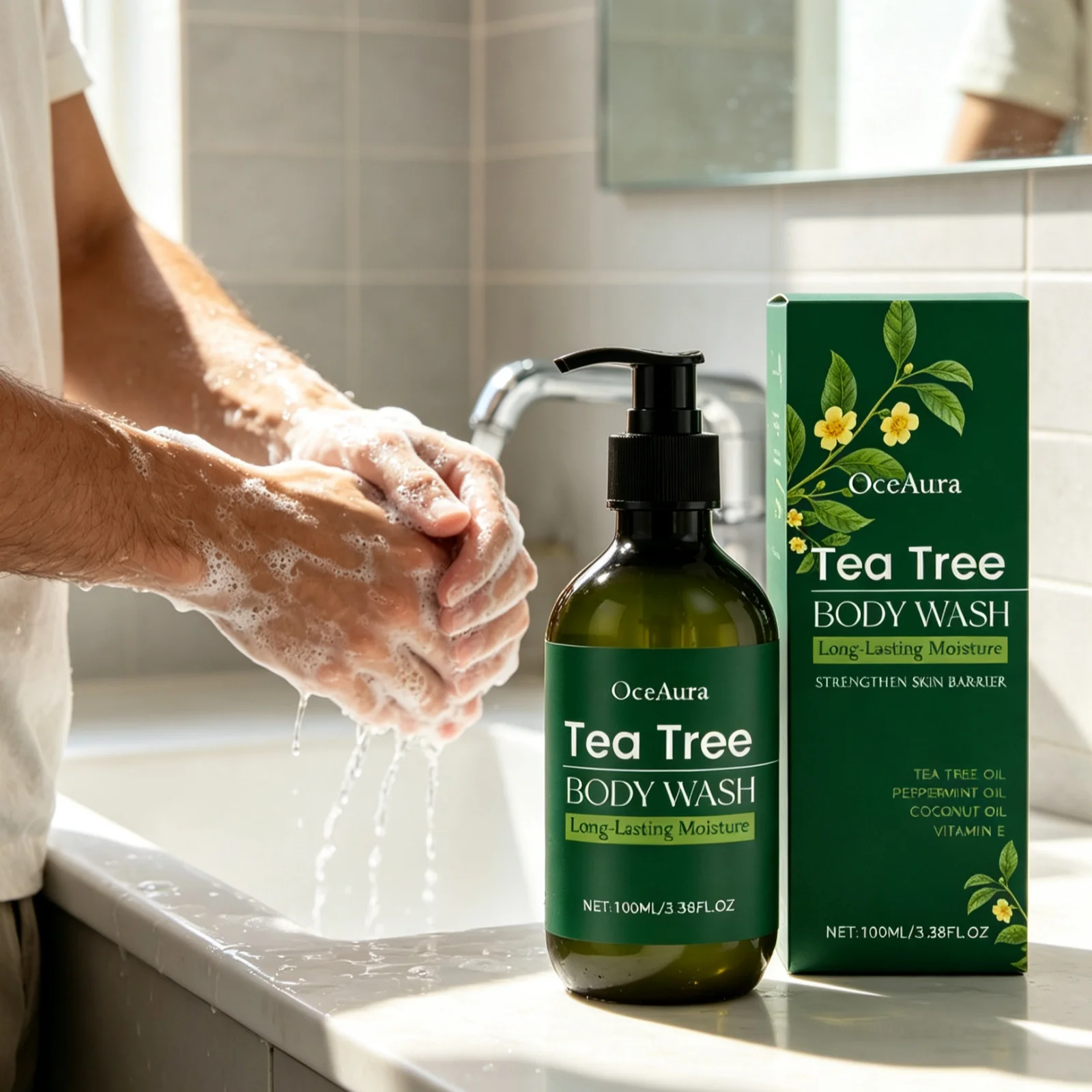 OceAura Tea Tree Body Wash Long Lasting Hydrating Body Preventing Water Loss Repair Skin Barrier No Tightness Moisture Bath Gel