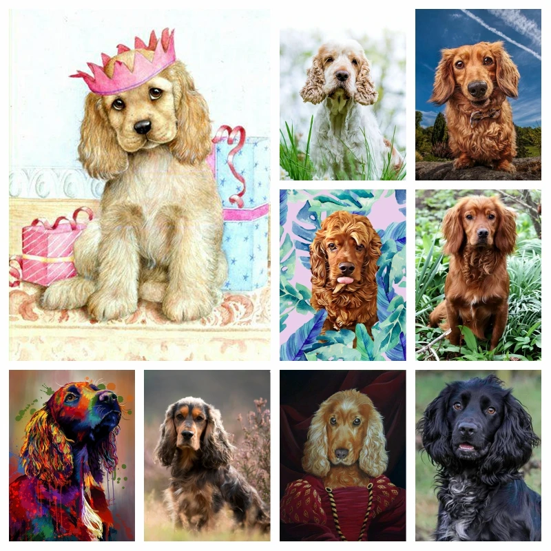 

British Cocker Spaniel Puppies Diamond Rhinestone Painting AB Drills Cute Pet Dog Animals Cross Stitch Wall Art Home Decor