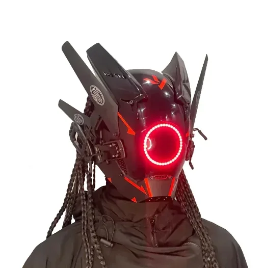 Cyberpunk Mask Men Halloween Cosplay Costume Accessory with LED Lamp Futuristic Mask Gothic Punk Helmet